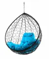 Подвесное кресло капля (без стойки), с ротангом черное, голубая подушка