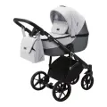 Коляска универсальная Adamex Bibione LUX 3 в 1, BI-TSB13 - бело-серая рогожка, темно-серая перламутр кожа
