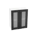 Кухонный шкаф навесной, Кухня Валерия, ШВ600 со стеклом, Белый / Валерия Дождь Черный металлик
