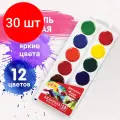Комплект 30 шт, Краски акварельные BRAUBERG магия цвета NEW, медовые, 12 цветов, круглые кюветы, 192286