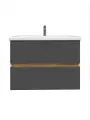 Тумба подвесная без раковины Vannika Kanna 80 для ванной комнаты, дуб вотан, графит софт