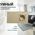 Умный сенсорный ZigBee выключатель с розеткой, рамка из стекла, 2 поста (2кл.+1роз.)