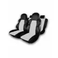 Универсальные авточехлы из экокожи с боковыми поддержками / автомобильные чехлы из экокожи черные с белым