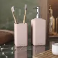 Набор для ванной Emily Slim 01 (дозатор с металлической помпой, стакан для зубных щеток), бетон, розовый матовый