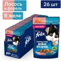 Корм для взрослых кошек Felix аппетитные кусочки, двойная вкуснятина, с лососем и форелью 26 шт. x 85 г (кусочки в желе)