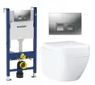 Комплект 3 в 1 инсталляция Geberit Duofix + Унитаз подвесной Grohe Euro Ceramic 39206000 + кнопка хром матовый