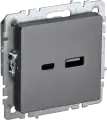 BRITE Розетка USB A+C 18Вт РЮ11-1-БрС сталь , IEK BR-U22-018-K46 (1 шт.)