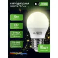 Лампочка светодиодная E27 3000K G45 10 Вт (аналог 80 Вт) теплый свет AL TECH, шарик, упаковка 10 шт
