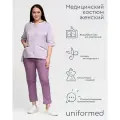 Медицинский костюм женский 408.4.1 Uniformed, сатори стрейч, рукав 3/4, на кнопках, лавандовый и сиреневый, 46