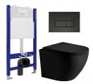 Комплект 3 в 1 инсталляция Enio Tecnico 50 EN8050050 + Унитаз подвесной Weltwasser WW Merzbach 043 MT-BL + кнопка черная матовая Rettangolo