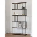 Металлический стеллаж лофт интерьерный для книг SOHO, черный с полками из ЛДСП цвета Робиния