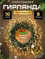 Новогодняя гирлянда роса-мишура 10 метров / 400 светодиодов, 8 режимов / Теплый белый свет