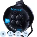 Удлинитель Topfort метал. КГ 3x2,5 кв. мм 20м 16А 4 гнезда с/з, с/загл, IP44