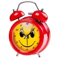 Будильник металл громкий гранат PK123-26S красный смайлик с колокольчиками размер 8,8х12,5 см