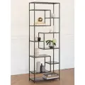 Черный металлический стеллаж для книг или цветов OLIVIA с полками из стекла