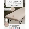 Чехол на кушетку/массажный стол с вырезом для лица махровый бежевый непромокаемый 190*70