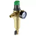 Фильтр с редуктором давления 3/4 самоочищающийся с манометром, американками и дренажем, латунная колба, TIM, JH-2007