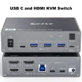 KVM-переключатель с двумя мониторами для ноутбуков и настольных компьютеров 4K при 60 Гц, USB C и HDMI KVM-переключатель 2 монитора 2 компьютера с 4 портами USB 3.0, US POWER PLUG