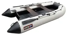 Надувная ПВХ лодка под мотор Хантер 335 А лайт, с надувным дном, бело/черный