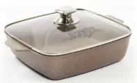 Жаровня 24 см Мечта Гранит Brown 37806, коричневый гранит, квадратная, крышка стекло