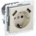 Розетка BRITE РЮш10-1-БрКр 16А с USB A+A 2.1А с заземл. защ. шторки механизм беж. IEK BR-R14-16-U21-D21-K10