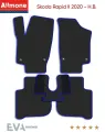 Коврики в салон автомобиля ЭВА Allmone для Skoda Rapid 2 2020 - Н. В, черные с синим кантом, 5шт. / Шкода Рапид 2