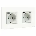 Розетка с USB Type-C MVAVA белая, встраиваемая, 2 поста, с заземлением и шторками, 16А, зарядка 10W, пластиковая рамка