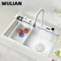 Многофункциональная кухонная мойка Белая 68X46CM одном Многофункциональный Полный комплект с индикатором температуры/выдвижным краном, краном для мойки чашек/очистки воды