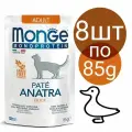 Влажный корм Monge Cat Monoprotein пауч, для взрослых кошек, со вкусом утки (8шт по 85г)