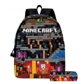 Рюкзак minecraft с пеналом фиолетово-красный пиксельный. 1 отделение