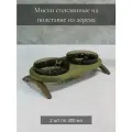 Миски стеклянные на деревянной подставке для кошек и собак