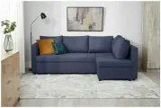 Угловой диван кровать раскладной Мансберг синий рогожка с ящиком для белья для дома и дачи Фабрика Диван 365