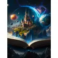 Алмазная мозаика на подрамнике 40x50 см. BoomBoomShop. Книжный замок в космосе