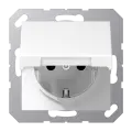Розетка с заземлением Jung A, AS с защитными шторками, на клеммах, с крышкой, ip20, белый
