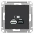 Розетка usb для зарядки Systeme Electric Atlas Design, с разъёмами тип А + тип С, на винтах, карбон