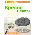 Кресло папасан с ротангом белое, серая