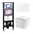 Комплект 3 в 1 инсталляция ESBANO FRAM + Подвесной унитаз WeltWasser Salzbach 043 GL-WT + кнопка белая