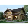 Готовый проект двухэтажного дома из бруса ЯМ-348 Актау со вторым светом, 4 спальнями, 3 с/у, большой гостиной, балконом и террасой
