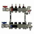 Коллектор WAAG 1х3/4, 4 выхода, для теплого пола с термостатическими клапанами, с расходомерами, сталь нержавеющая, в сборе