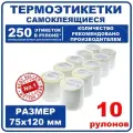 Термоэтикетки ТермоЭко 75x120 мм, 250шт в рулоне комплект 10 шт (подходит для OZON)