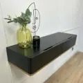 Консоль подвесная тумба черная, эмаль мдф 100х32х16 см золотистая вставка, туалетный столик консольный Bianko