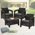 Комплект садовой мебели. Набор кофейный на 3 персоны (3 кресла + кофейный столик), , мокко, с серыми подушками