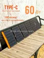 Солнечная батарея панель 60Вт быстрая зарядка TypeС, ETFE для телефона, повербанка, ноутбука air, rs500 r600