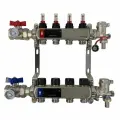 Коллектор WAAG 1х3/4, 7 выходов, для теплого пола с термостатическими клапанами, с расходомерами, сталь нержавейка, в сборе