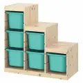 Стеллаж Труфаст лесенка с контейнерами, бирюзовый