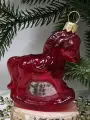 Стеклянная елочная игрушка Лошадка качалка малая красная