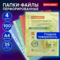 Папки-файлы перфорированные цветные ассорти А4 BRAUBERG, комплект 100 шт, гладкие, 35 мкм, 272679