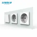 Двухклавишный механический выключатель Livolo с розетками на 3 поста (1-0-0)