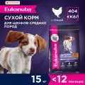 EUKANUBA Сухой корм полнорационный для щенков средних пород с курицей, 15 кг