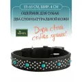 Hunter ошейник для собак Madona, натуральная кожа, цвет черный, фурнитура с имитацией бирюзы, 55-65 см, ширина 4 см